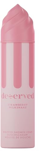 DESERVED Duschschaum Strawberry Milkshake – Cremiges Duschgel Damen – Shower Foam mit Erdbeer Dessert Duft & cremiger Textur – für alle Hauttypen – vegane Schaumdusche (250 ml)