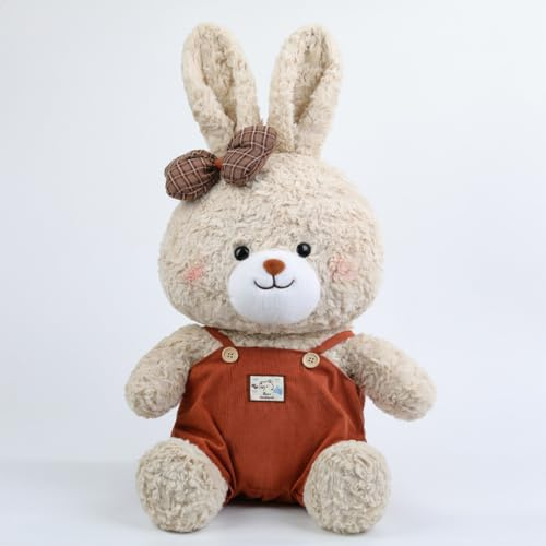 AQCQDQ Plüschhase Kaninchen Kuscheltier, 30/40/50cm Stofftier Hase mit Karobogen und Latzhose, Kaninchen Plüschtier für Kinderzimmer Dekoration, Geschenk für Mädchen Kinder Erwachsene (40 cm,Rot)