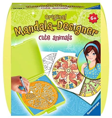 Ravensburger Mandala Designer Mini Cute Animals 29766, Zeichnen Lernen für Kinder ab 6 Jahren, Kreatives Zeichen-Set mit Mandala-Schablone für farbenfrohe Mandalas