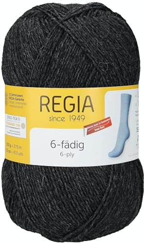 REGIA 6-fädig Uni 9801275-00522 anthrazit meliert Handstrickgarn, Sockengarn, 150g Knäuel