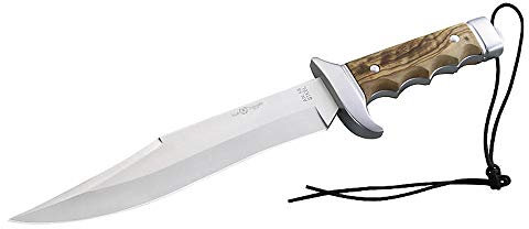 Nieto-Bowie, Stahl AN.58, Klinge 23 cm, Olivenholz-Schalen, braune Lederscheide