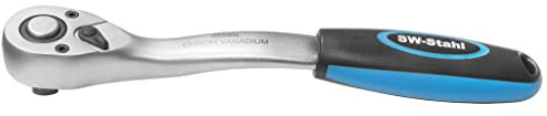 SW-Stahl 05990L Umschaltknarre 1/2 Zoll I feinverzahnt mit 72 Zähnen I ergonomische Ratsche I Einsatzarretierung I Chrom-Vanadium-Stahl
