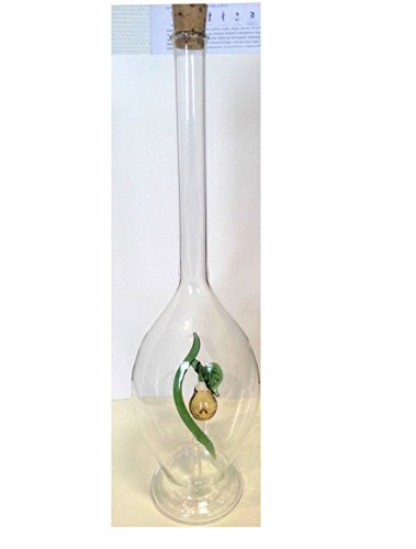 Oberstdorfer Glashütte Flasche bauchige Glaskaraffe dekorative Zierkaraffe mit Farbiger Birne innen mundgblasen aus klarem Glas