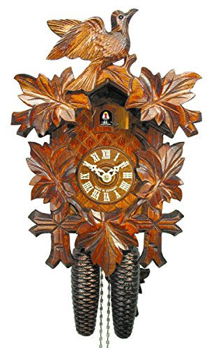 Schwarzwälder Kuckucks-Uhr/Schwarzwald-Uhr (original, Zertifiziert), 8-Tage-Werk, mechanisch, 5 Laub-Blätter, 1 Vogel, Kukusuhr, Kukuksuhr, Kuckuksuhr (schönes Weihnachts-Geschenk)
