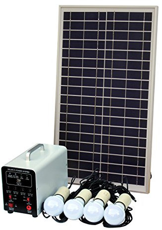 25W Off-Grid Solar Lighting System with 4 x 5W LED Lights, Solar Panel, Battery and Cables - Complete Solar Lighting Kit for a Shed, Garage, Outhouse, Stables, Barn, Vehicle or Boat