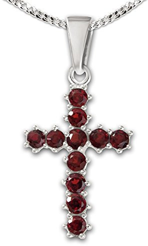 CLEVER SCHMUCK Silber Kreuzkette 19 mm mit Edelstein Granat + Panzerkette 45 cm 925 Sterling Silber im Schmucketui creme