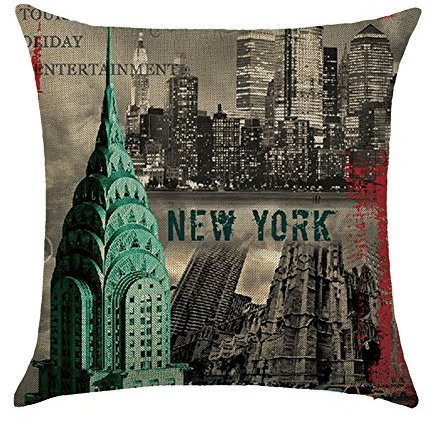 hengjiang Vintage City Serie Pisa New York London Paris Rom Home Kissenbezug Baumwolle Bettwäsche Kopfkissenbezug Quadratisch Retro Doppelseitig Kissen New York 15