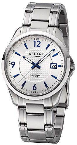 REGENT Herren-Armbanduhr Edelstahl analog Quarz Edelstahlband F-1185