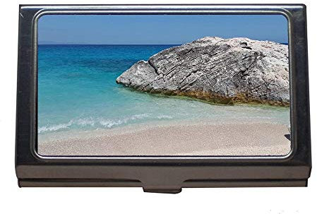 Visitenkartenhalter aus Edelstahl, Strand schön blau, Visitenkarten-Etui für Herren und Damen (Silber 0120)