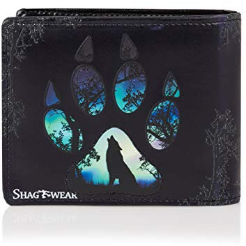 Shagwear Geldbörse Herren Portemonnaie Groß mit Riessverschluss Münzfach 9 Fächer PU Leder Geldbeutel für Männer Brieftasche Wallet Portmonee - Wolfspfote