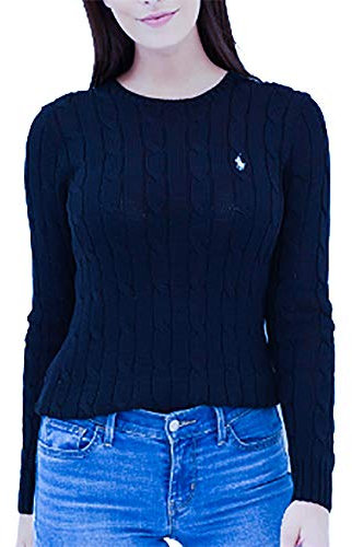 Polo Ralph Lauren Women Cable Knit Crew Neck Sweater, French-navy/White Pony, L