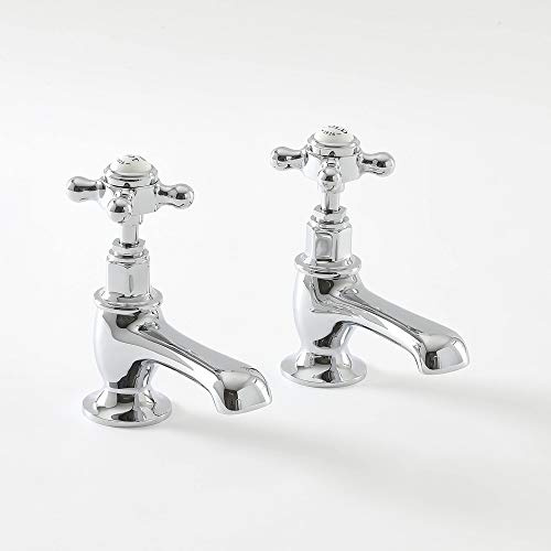 Milano Elizabeth Basin Pillar Taps Crosshead Handles - Chrome White