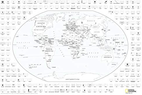 NATIONAL GEOGRAPHIC: World Malkarte & Flaggen – 61 x 91,4 cm – gerolltes Poster
