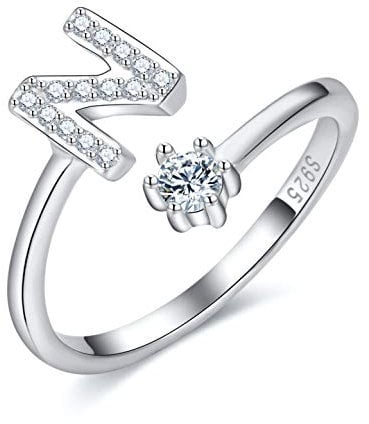 CRYSLOVE Damen Mädchen Buchstabe Ring 925 Sterling Silber Offener Verstellbare Initiale Alphabet A-Z Ringe Schmuck mit Geschenkbox