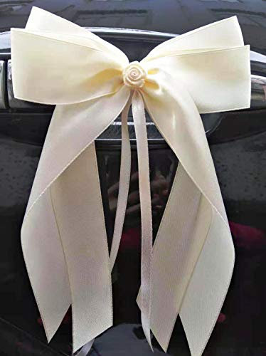 our fantasy time 10 hochwertige Handgemacht Weiss Antenneschleifen mit süß Blumen aus Satin, Auto Schleifen, Hochzeit Deko, Autoschmuck beige (beige)