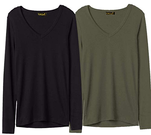 GW CLASSY OUTFIT Women's Long Sleeve V Neck Top Ladies Basic Plain Casual Wear T-Shirts Tops UK Size (8-26)