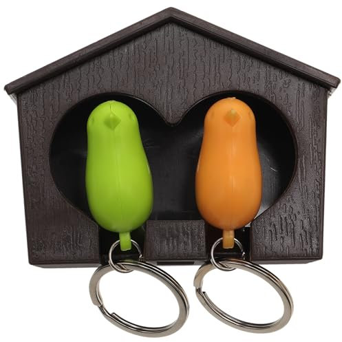 Holibanna Eingang Schlüsselhaken Schlüsselständer Vogelhaus mit 2 Pfeife Schlüsselanh?nger Gelb Grün Sparrow Schlüssel Ring Halter Vogelhaus Schlüsselhalter Vogelhäuschen Schlüsselanhänger