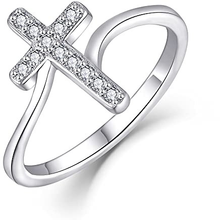 Starchenie Kreuzring 925 Sterling Silber Zirkon Ring Christlicher Ring für Damen