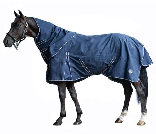 HKM 10391 Outdoordecke, abnehmbares Halsteil, 200g Füllung, Pferdedecke, Blau, 155