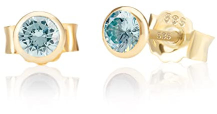 NKlaus Paar 5,0mm 585 Gelb Gold 14 Karat Ohrstecker Kristall Zirkonia Aquamarin Butterfly Verschluss Damen Mädchen 11039