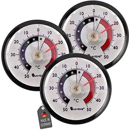 Lantelme 3 Stück Kühlschrankthermometer selbstklebend Temperaturanzeige + - 50°C | Analog Thermometer Set für Gefrierschrank Eisfach Kühltheke Kühlfach Kühlschrank zum ankleben Bimetall (Schwarz)