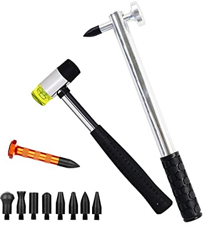 12PCS Paintless Dent Repair Tools Aluminum Dent Hammer with Knock Down Head Tap Rubber Hammer Set for Car Hail Damage Repair