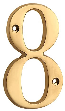 HASWARE 12 cm Numero civico moderno in ottone lucido, elegante, numeri di porta, cartello stradale, cifre dell'indirizzo della casa (8, Laiton)