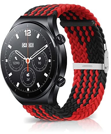 MiRowy 22mm Nylon Bracelet pour Xiaomi Watch S4/Watch S4 Sport/S3/S1 Pro/Watch 2/2 Pro/Mi Watch S1/S1 Active/Mi Watch, Bracelet pour Xiaomi Redmi Watch 5 Active/Redmi Watch 5 Lite - Rouge Noir