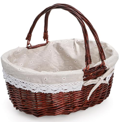 Dicunoy Picknickkorb mit Griff, großer leerer Geschenkkorb zum Befüllen, offener Markt, Erntekörbe für Garten, Obst, Süßigkeiten, Wein, Eiersammlung, Hochzeit, Gemüse, Flecht Korb