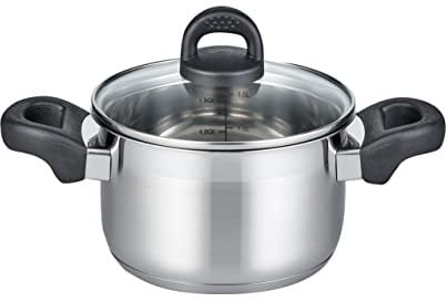 ELO 12217 - Olla para carne (16 cm, turmalina, inducción, acero inoxidable satinado, mango de plástico, con escala de litros y sistema dosificador de aceite