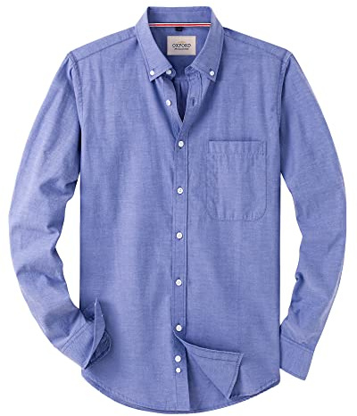 Alimens & Gentle Mens Solid Oxford Shirt Long Sleeve Dress Shirt Work Casual Button Down Shirts with Pocket, Aroyal Blue, XL Tall