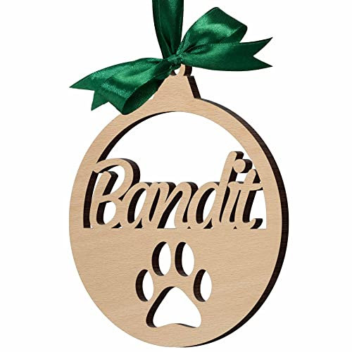 Personalisierte Tannenbaum Anhänger - Christbaumkugel Weihnachtspfote mit Namen personalisiert für Tiere - Weihnachtsbaumschmuck Holz Buche - Baumschmuck Deko Weihnachten (Rund)
