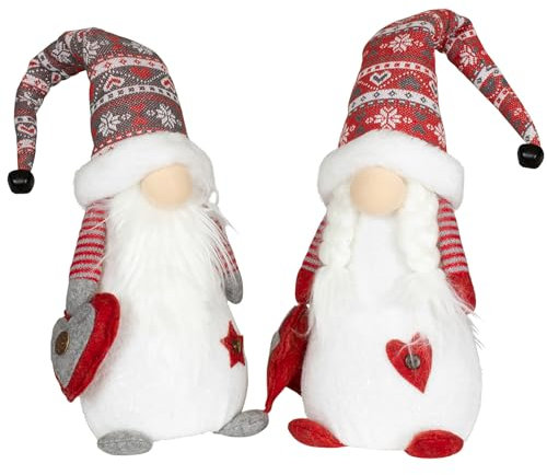 Brandsseller Weihnachtswichtel 33 cm mit LED – Skandinavische Figuren, detailreiche GNOME als dekorative Winterdeko für Tisch, Fenster & Wohnzimmer, Paar