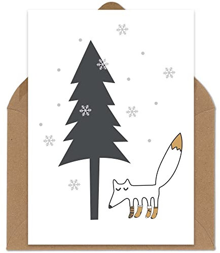 OWLBOOK Weihnachtskarte - Baum & Fuchs - Karte Postkarte Geschenkkarte mit Briefumschlag Geschenke Geschenkideen zu Weihnachten
