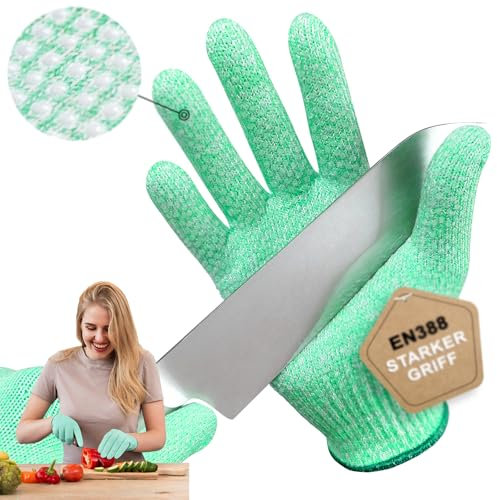 Migliore Wear 2 PAAR Schnittschutzhandschuhe mit NOPPEN - EN 388 Level 5 Schnittschutz Handschuhe für Kinder & Erwachsenen, Kreuzfaser-PE-Material Schnittfeste Handschuhe