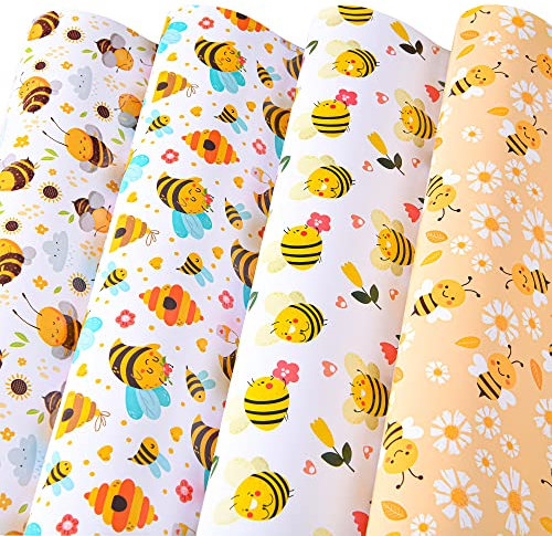 Titiweet Bienen-Geschenkpapier – Geburtstags-Geschenkpapier für Mädchen und Frauen, 12 Blatt Bienenwickel für Geburtstag, Urlaub, 50,8 x 71,1 cm pro Blatt (Biene)