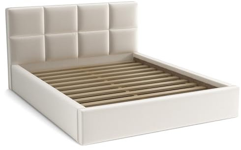 Bonni Polsterbett Alaska 140x200cm Bett mit Lattenrost Doppelbett mit Bettkasten Bettgestell Holzbett Stauraumbett (Creme)