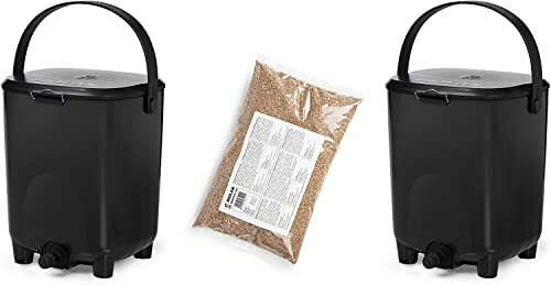Biolan Bokashi Eimer starterset (2 x 10l), einschließlich 1 kg Kleie (Schwarz)