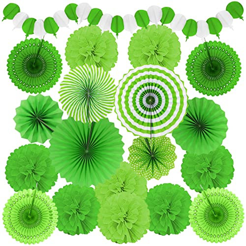 Recosis Grün Party Dekoration, Papier Pompoms Aufhängen Fächer Girlande für St. Patricks Day Dschungel Hawaii Dino Fussball Party Dekoration Dinosaurier Weihnachten Geburtstag Deko