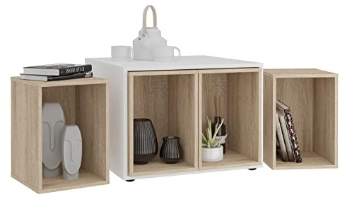 FMD Möbel Joker 1 Couchtisch, Holzwerkstoff, weiß/Eiche Nb, rechteckig