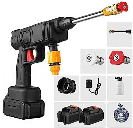 HAZARA Nettoyeur Haute Pression sans Fil, Puissance 600w, Deux Batteries 24v1500mah Pistolet Haute Pression, Forte Pression d'eau Nettoyeur Mobile, Applicable à Divers ScéNarios