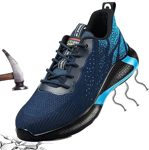 Zapatillas Trabajo Hombre Mujer 44 Zapatos de Seguridad con Punta de Acero Comodas Sneakers de Industria y Construcción para Verano Azul 226