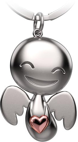 FABACH Porte-clés ange gardien Happy avec cœur - Porte-clés porte-bonheur - Cadeau ange gardien porte-bonheur - Ange avec cœur - Idée cadeau pour petite amie, Or rose, 1, Moderne