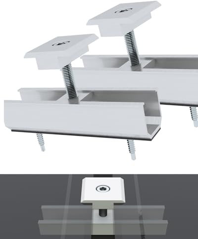 Aurinktron 2 Stck Aluminium Schiene Klammern + 2 Stck Mittelklemme, Solarmodule Montagesatz,Verbinder für Solar Photovoltaik