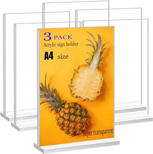 JIMITOP Support de panneau en acrylique de format A4, affichage double face transparent pour menu de mariage, décoration de fête, cadre photo (3 PCS)
