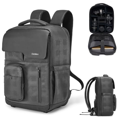 Cwatcun Sac à dos pour appareil photo Résistant à l'eau Sac à dos photo pour DSLR/SLR sans miroir, compatible avec appareil photo Sony Canon Nikon et accessoires pour trépied d'objectif, S, Noir