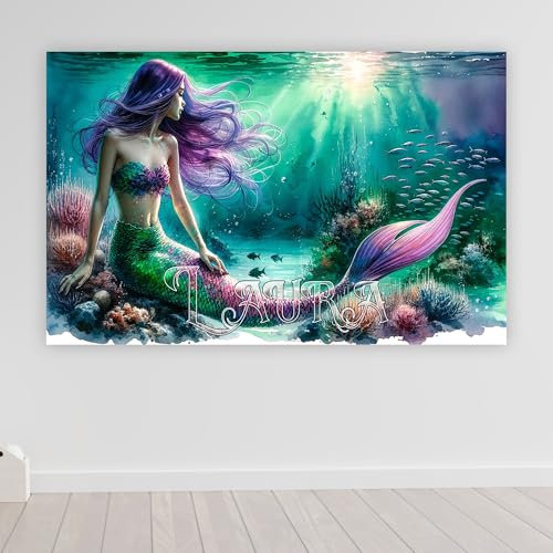 timalo Poster personalisiert mit Namen | 120 x 61 cm Meerjungfrau, Unterwasser, Fantasie | Gamer Bild für die Wand Jugendzimmer Gaming Motiv für Teenager Jungen und Mädchen Zimmer