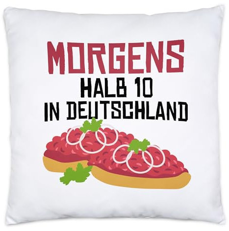 Hey!Print Morgens halb 10 in Deutschland Kissen Inkl. Füllung Mettbrötchen Zwiebelmett Handwerker Frühstück