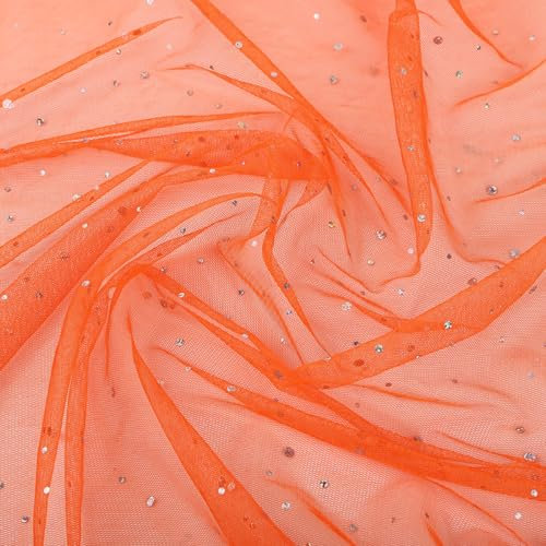 1 Yard Glänzender Glitzer Tüll Stoff,Meterware,150 cm Breit,mit kleine Pailletten Dekostoff Tüll Rolle,zum Nähen Basteln Dekorieren,DIY Handwerken,Vorhänge Bühne Kostüm Kleid Bekleidung,Orange