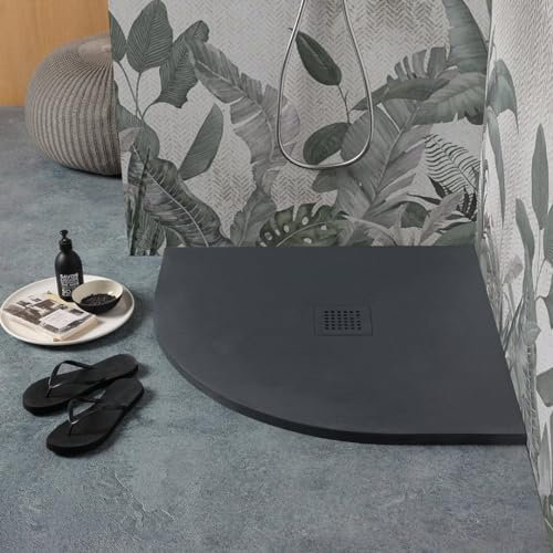 Kiamami Valentina Plato de Ducha Angular de Resina Gris Antracita 80x80 h2,5cm